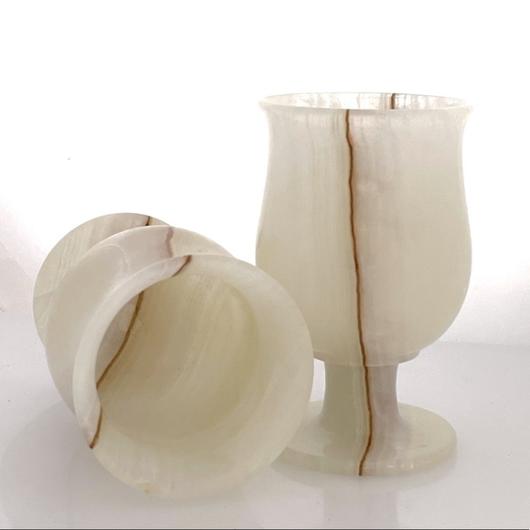 Vintage Collectible Exclusive 2x ONYX Natural Stone Wineglass Glasses in Box - Picture 4 of 5